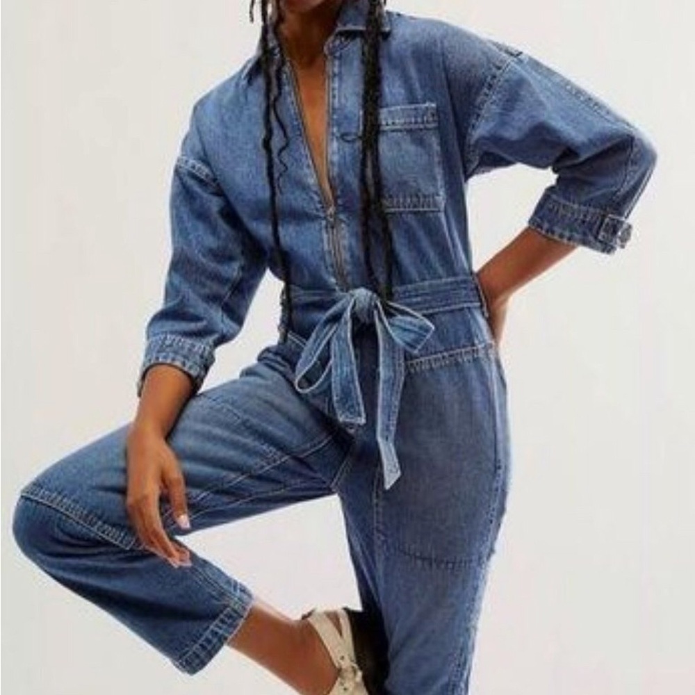 Etica Zeta Carpenter  Self belted Jumpsuit Cimarron Cotton & Tencel Sz Small NWT